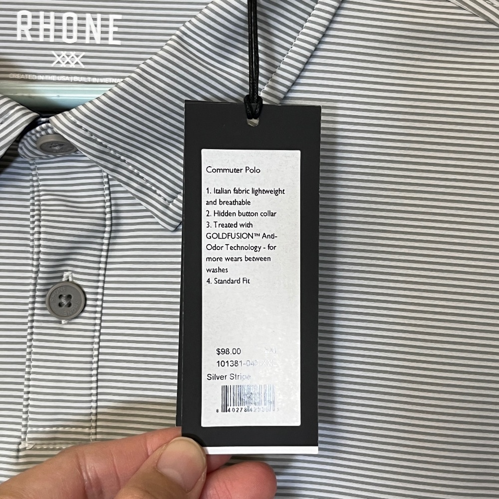 Rhone Commuter Golf Stripe Polo Shirt - Men's Size XXL - Light Gray